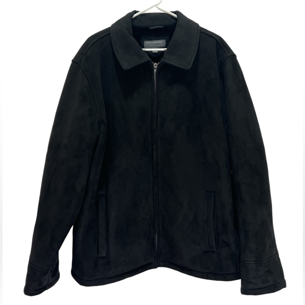 Perry Ellis Portfolio Black Full Zip Faux Fur Lined Bomber Jacket Mens XL